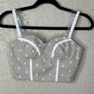Corset Top Nude Sheer Polka Dot Zip Up XS Dainty Feminine Cottagecore Coquette